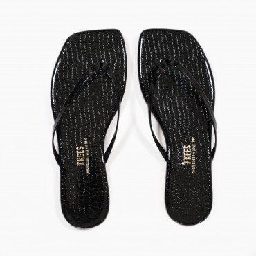 TKEES Kadın Crocodile Siyah Kare Burun Terlik TK-1016
