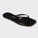 TKEES Kadın Crocodile Siyah Kare Burun Terlik TK-1016