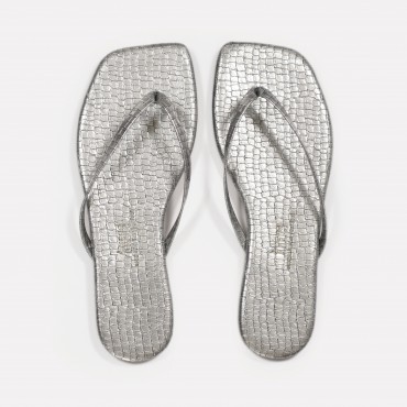 TKEES Kadın Crocodile Silver Kare Burun Terlik TK-1017