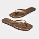 TKEES Kadın Crocodile Gold Kare Burun Terlik TK-1018