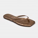 TKEES Kadın Crocodile Gold Kare Burun Terlik TK-1018